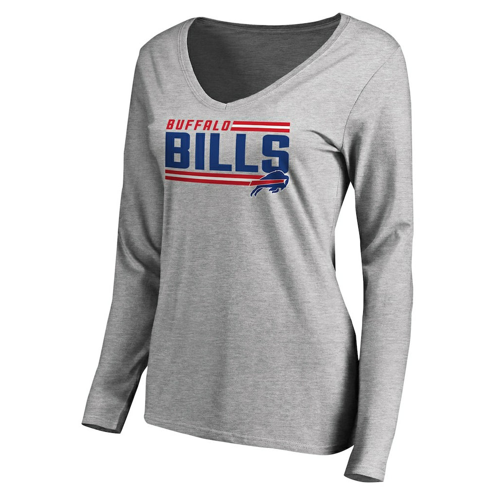 Buffalo Bills Women's Iconic Collection On Side Stripe Long Sleeve V-Neck T-Shirt - Ash T-shirts