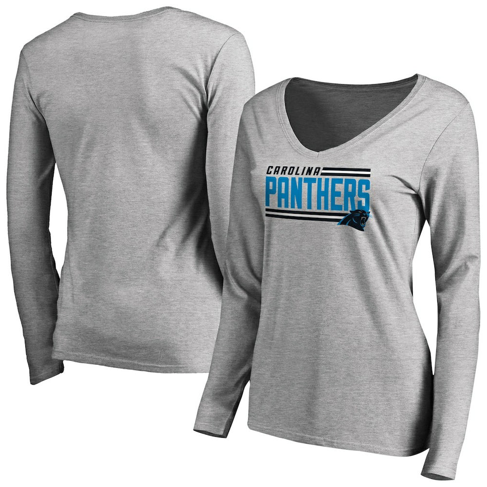 Carolina Panthers Women's Iconic Collection On Side Stripe Long Sleeve V-Neck T-Shirt - Ash T-shirts