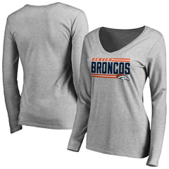 Denver Broncos Women's Iconic Collection On Side Stripe Long Sleeve V-Neck T-Shirt - Ash T-shirts