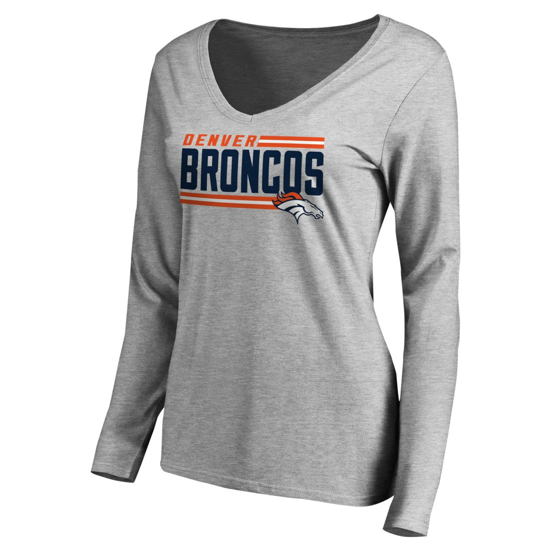 Denver Broncos Women's Iconic Collection On Side Stripe Long Sleeve V-Neck T-Shirt - Ash T-shirts