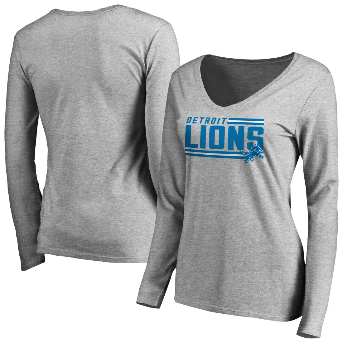 Detroit Lions Women's Iconic Collection On Side Stripe Long Sleeve V-Neck T-Shirt - Ash T-shirts