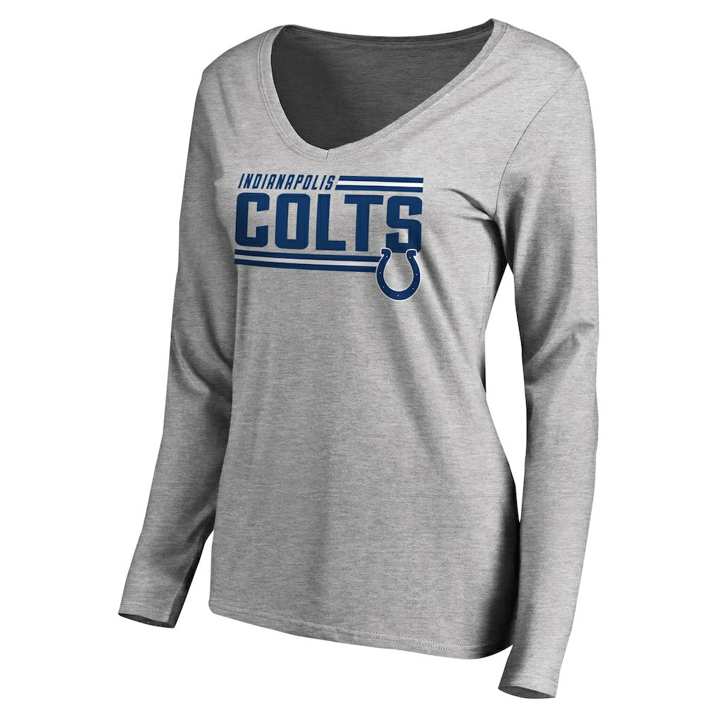 Indianapolis Colts Women's Iconic Collection On Side Stripe Long Sleeve V-Neck T-Shirt - Ash T-shirts
