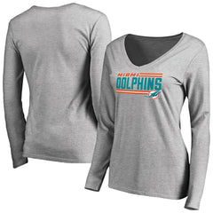 Miami Dolphins Women's Iconic Collection On Side Stripe Long Sleeve V-Neck T-Shirt - Ash T-shirts