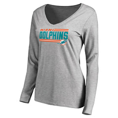 Miami Dolphins Women's Iconic Collection On Side Stripe Long Sleeve V-Neck T-Shirt - Ash T-shirts