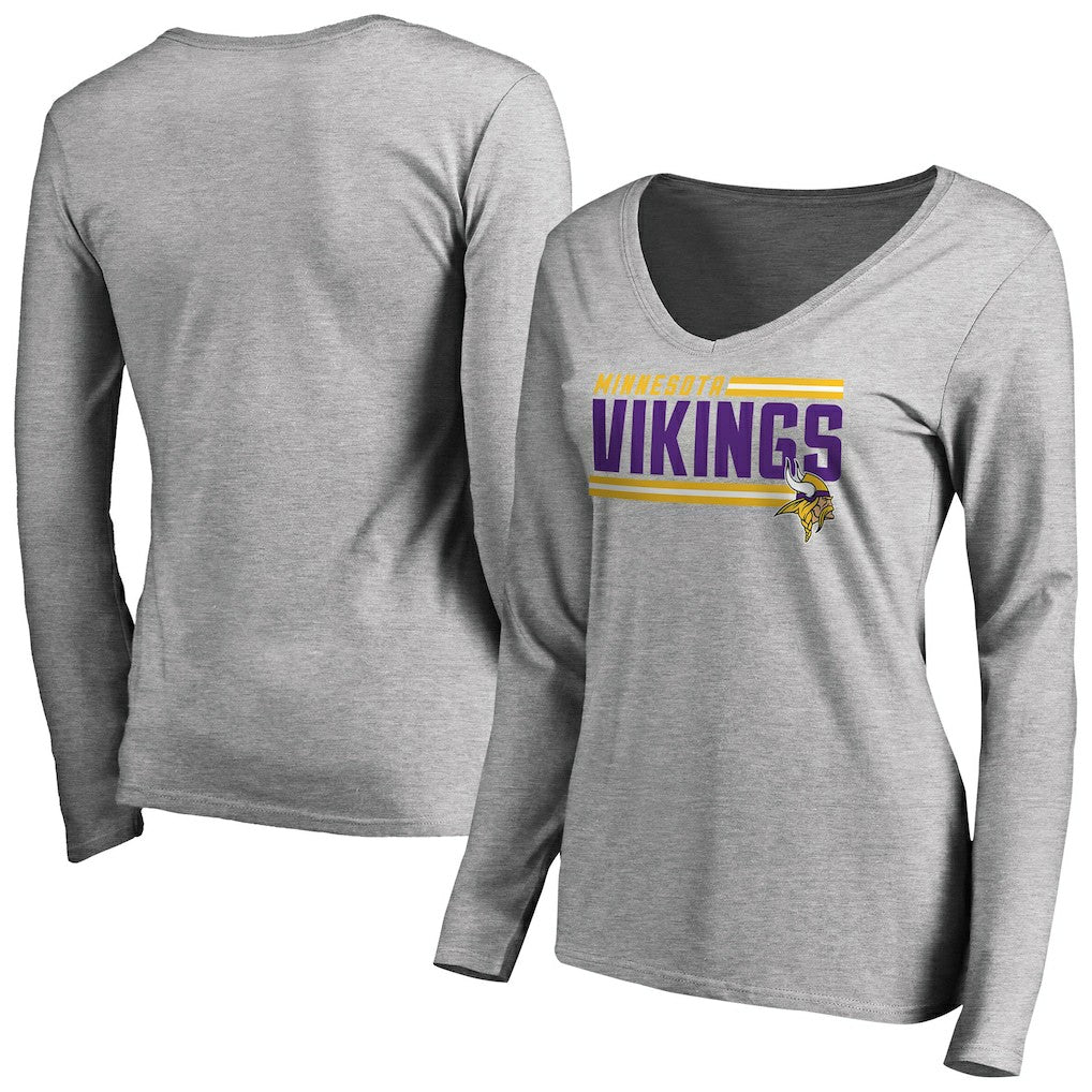 Minnesota Vikings Women's Iconic Collection On Side Stripe Long Sleeve V-Neck T-Shirt - Ash T-shirts