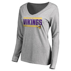 Minnesota Vikings Women's Iconic Collection On Side Stripe Long Sleeve V-Neck T-Shirt - Ash T-shirts