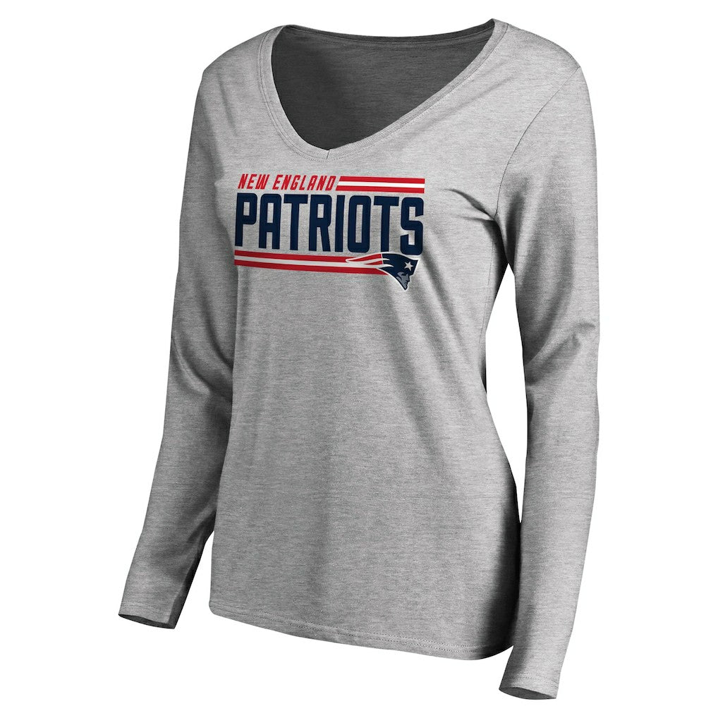 New England Patriots Women's Iconic Collection On Side Stripe Long Sleeve V-Neck T-Shirt - Ash T-shirts