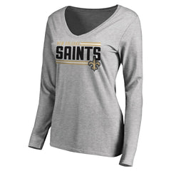 New Orleans Saints Women's Iconic Collection On Side Stripe Long Sleeve V-Neck T-Shirt - Ash T-shirts