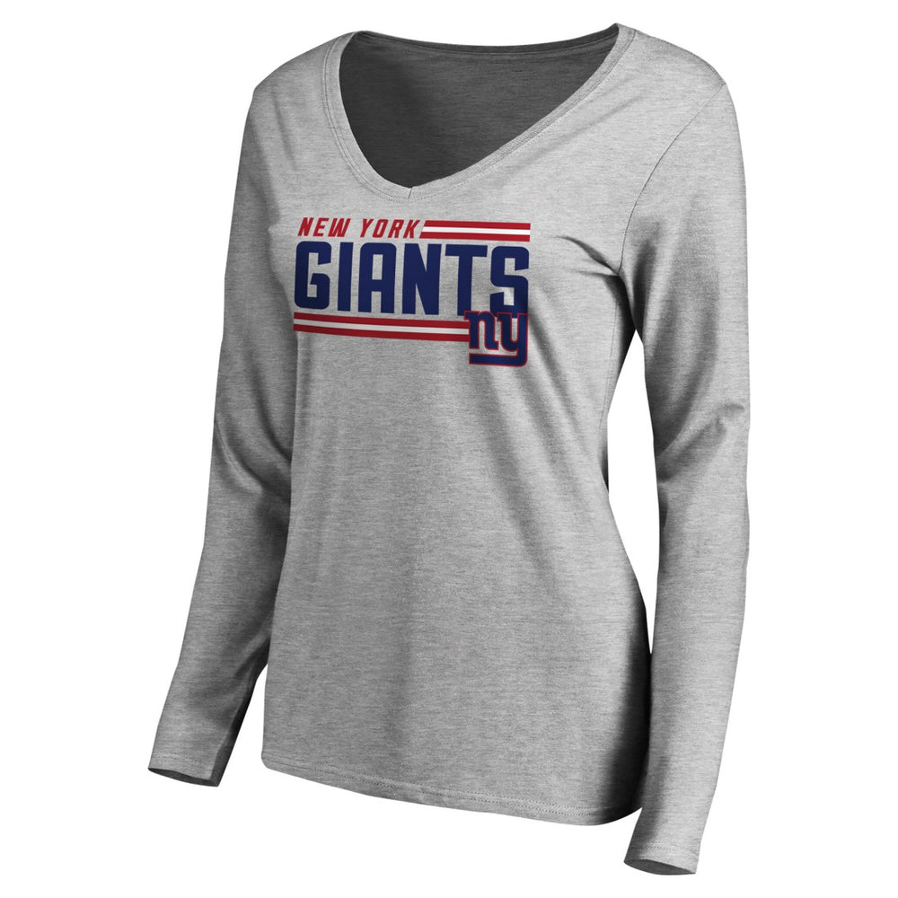New York Giants Women's Iconic Collection On Side Stripe Long Sleeve V-Neck T-Shirt - Ash T-shirts
