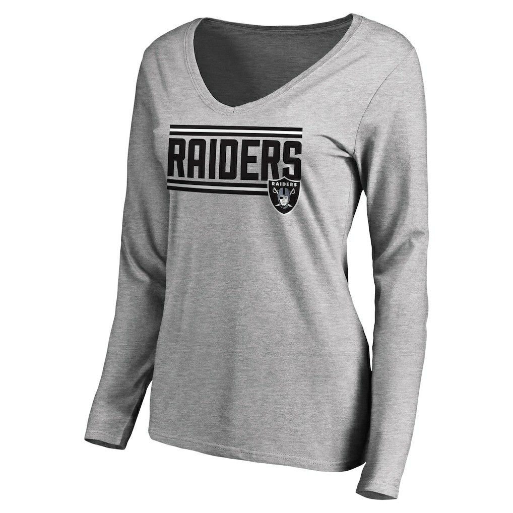 Las Vegas Raiders Women's Iconic Collection On Side Stripe Long Sleeve V-Neck T-Shirt - Ash T-shirts