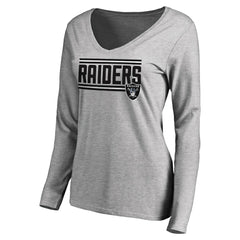 Las Vegas Raiders Women's Iconic Collection On Side Stripe Long Sleeve V-Neck T-Shirt - Ash T-shirts