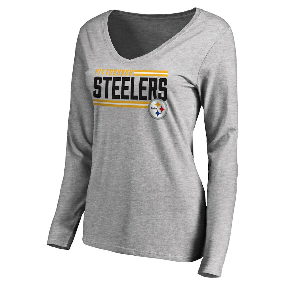 Pittsburgh Steelers Women's Iconic Collection On Side Stripe Long Sleeve V-Neck T-Shirt - Ash T-shirts