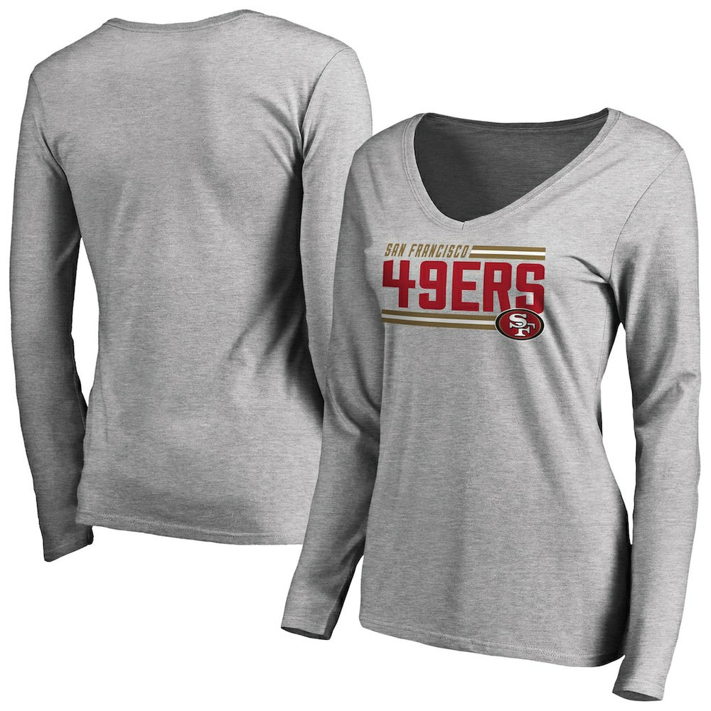 San Francisco 49ers Women's Iconic Collection On Side Stripe Long Sleeve V-Neck T-Shirt - Ash T-shirts