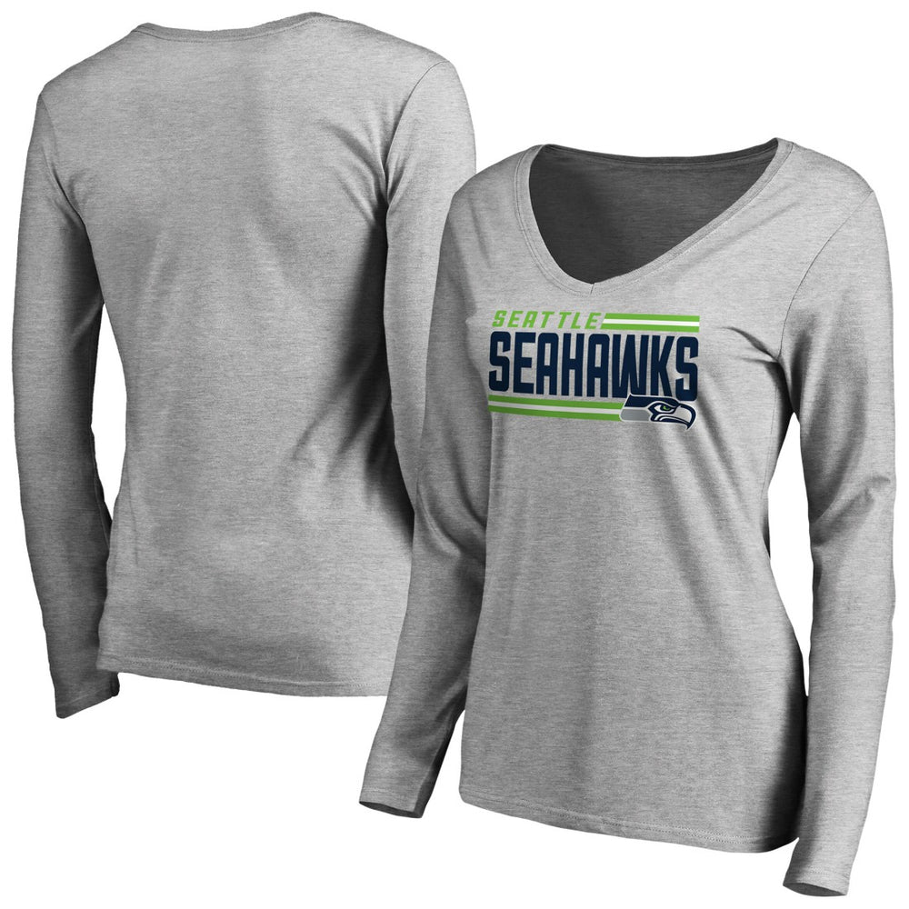 Seattle Seahawks Women's Iconic Collection On Side Stripe Long Sleeve V-Neck T-Shirt - Ash T-shirts