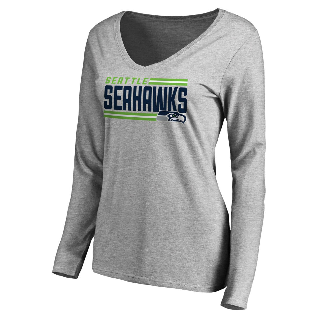 Seattle Seahawks Women's Iconic Collection On Side Stripe Long Sleeve V-Neck T-Shirt - Ash T-shirts