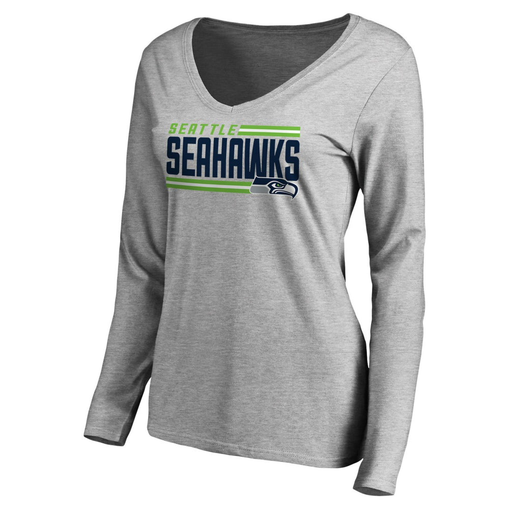 Seattle Seahawks Women's Iconic Collection On Side Stripe Long Sleeve V-Neck T-Shirt - Ash T-shirts