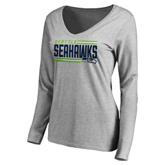 Seattle Seahawks Women's Iconic Collection On Side Stripe Long Sleeve V-Neck T-Shirt - Ash T-shirts