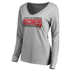 Tampa Bay Buccaneers Women's Iconic Collection On Side Stripe Long Sleeve V-Neck T-Shirt - Ash T-shirts