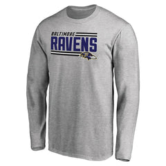 Baltimore Ravens Iconic Collection On Side Stripe Long Sleeve T-Shirt - Ash T-shirts