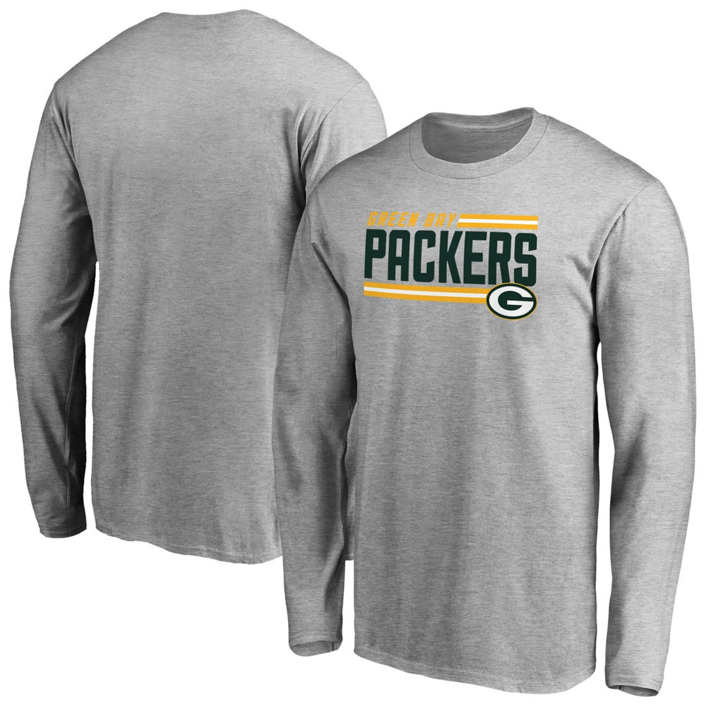 Green Bay Packers Iconic Collection On Side Stripe Long Sleeve T-Shirt - Ash T-shirts