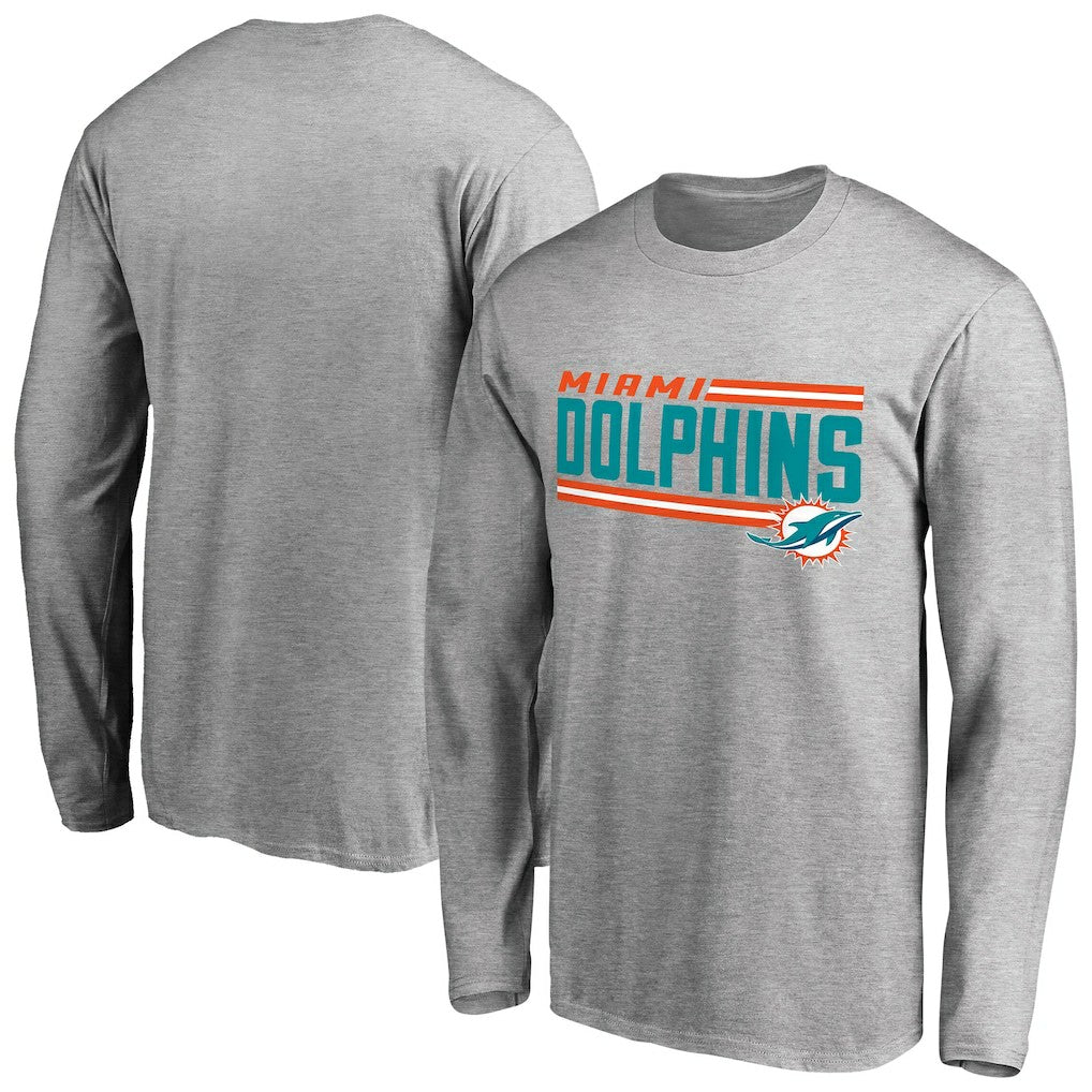Miami Dolphins Iconic Collection On Side Stripe Long Sleeve T-Shirt - Ash T-shirts