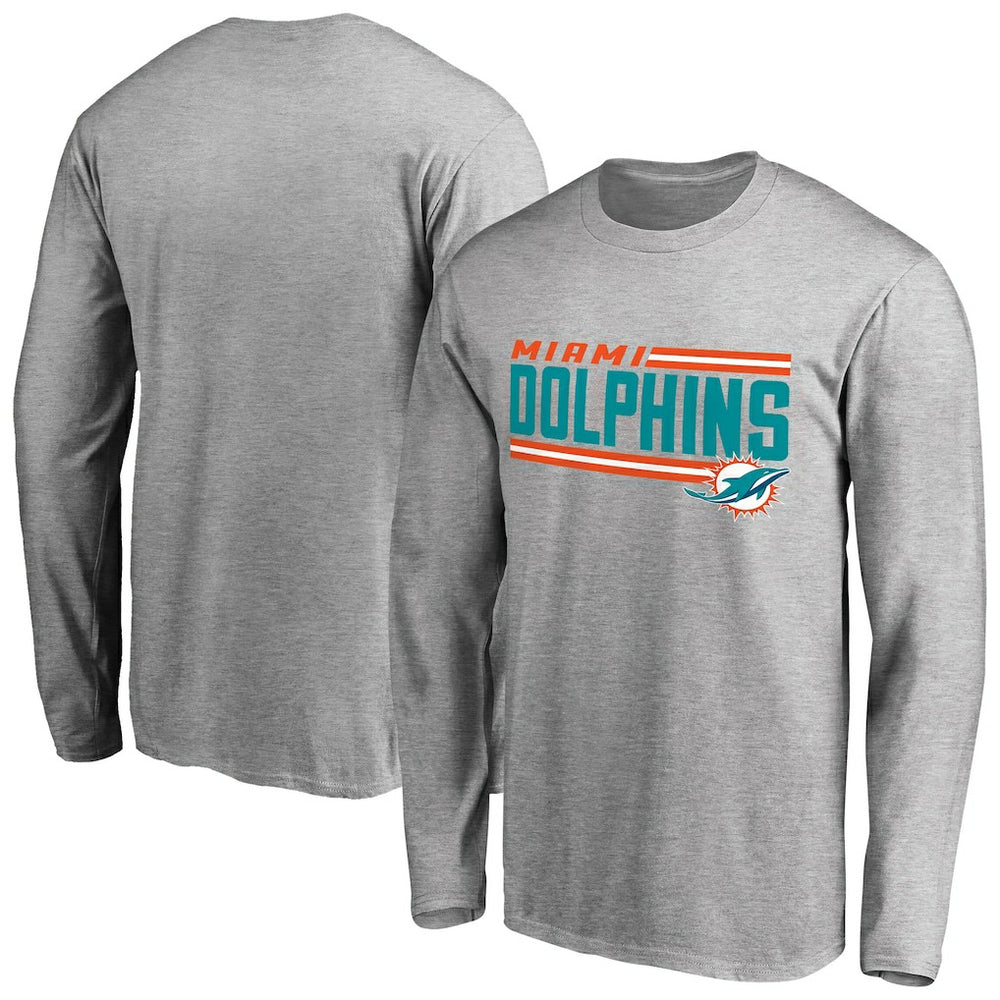 Miami Dolphins Iconic Collection On Side Stripe Long Sleeve T-Shirt - Ash T-shirts