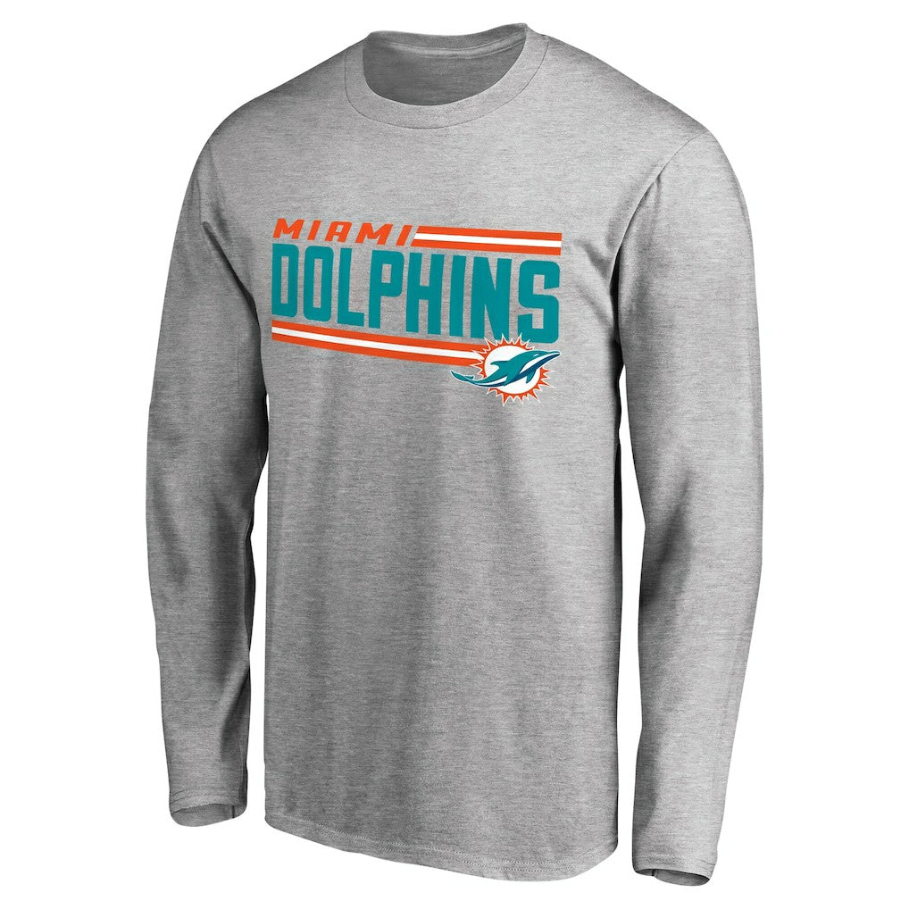 Miami Dolphins Iconic Collection On Side Stripe Long Sleeve T-Shirt - Ash T-shirts