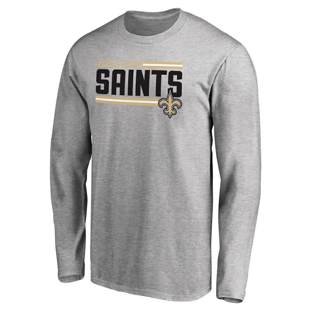 New Orleans Saints Iconic Collection On Side Stripe Long Sleeve T-Shirt - Ash T-shirts