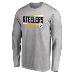 Pittsburgh Steelers Iconic Collection On Side Stripe Long Sleeve T-Shirt - Ash T-shirts