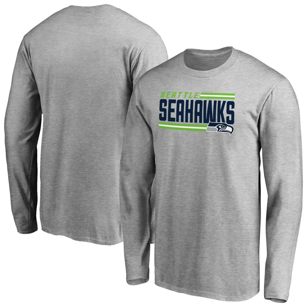 Seattle Seahawks Iconic Collection On Side Stripe Long Sleeve T-Shirt - Ash T-shirts