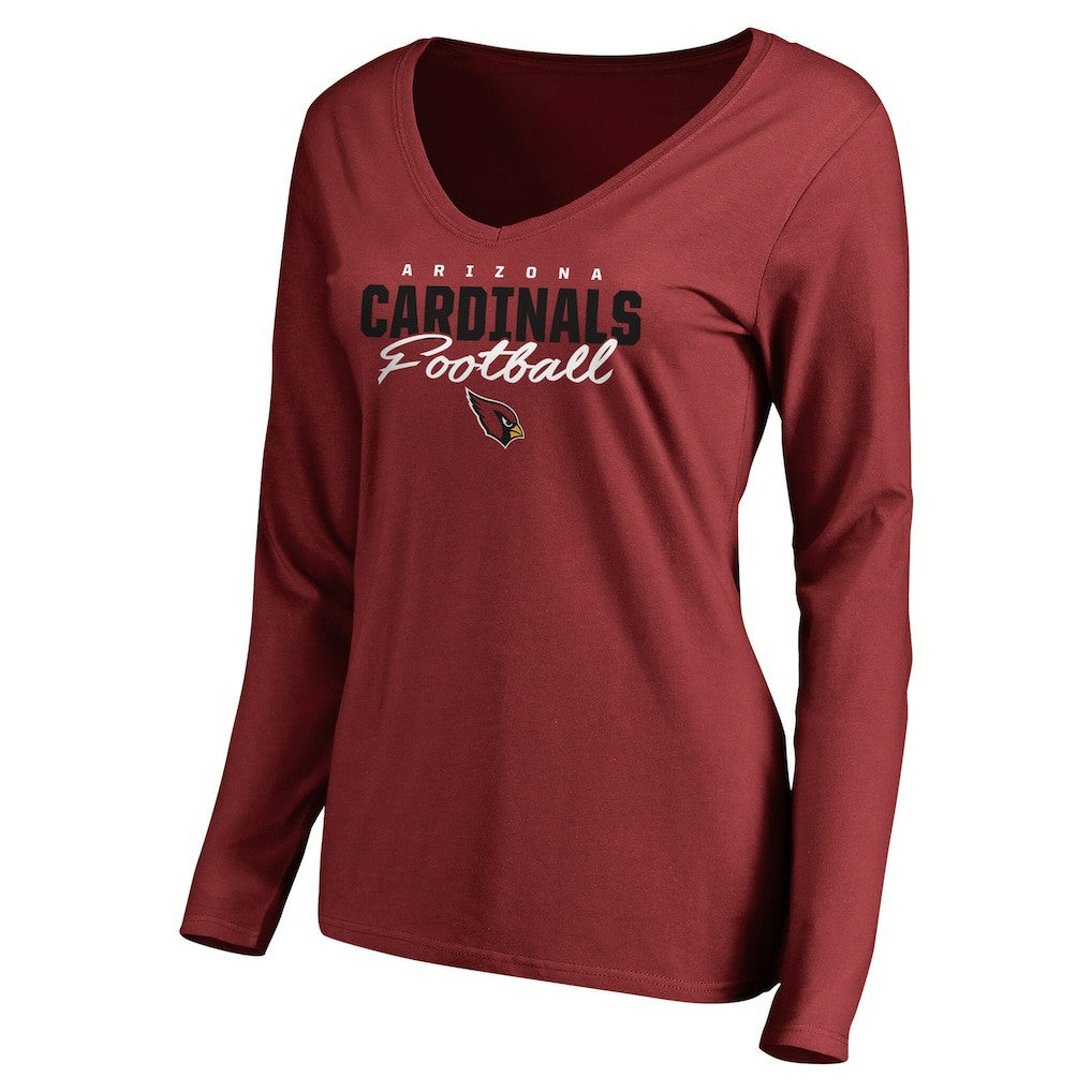 Arizona Cardinals Women's Iconic Collection Script Assist Long Sleeve V-Neck T-Shirt - Cardinal T-shirts