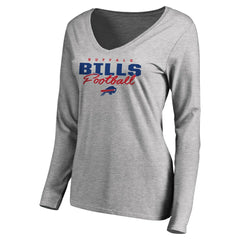 Buffalo Bills Women's Iconic Collection Script Assist Long Sleeve V-Neck T-Shirt - Ash T-shirts