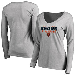 Chicago Bears Women's Iconic Collection Script Assist Long Sleeve V-Neck T-Shirt - Ash T-shirts