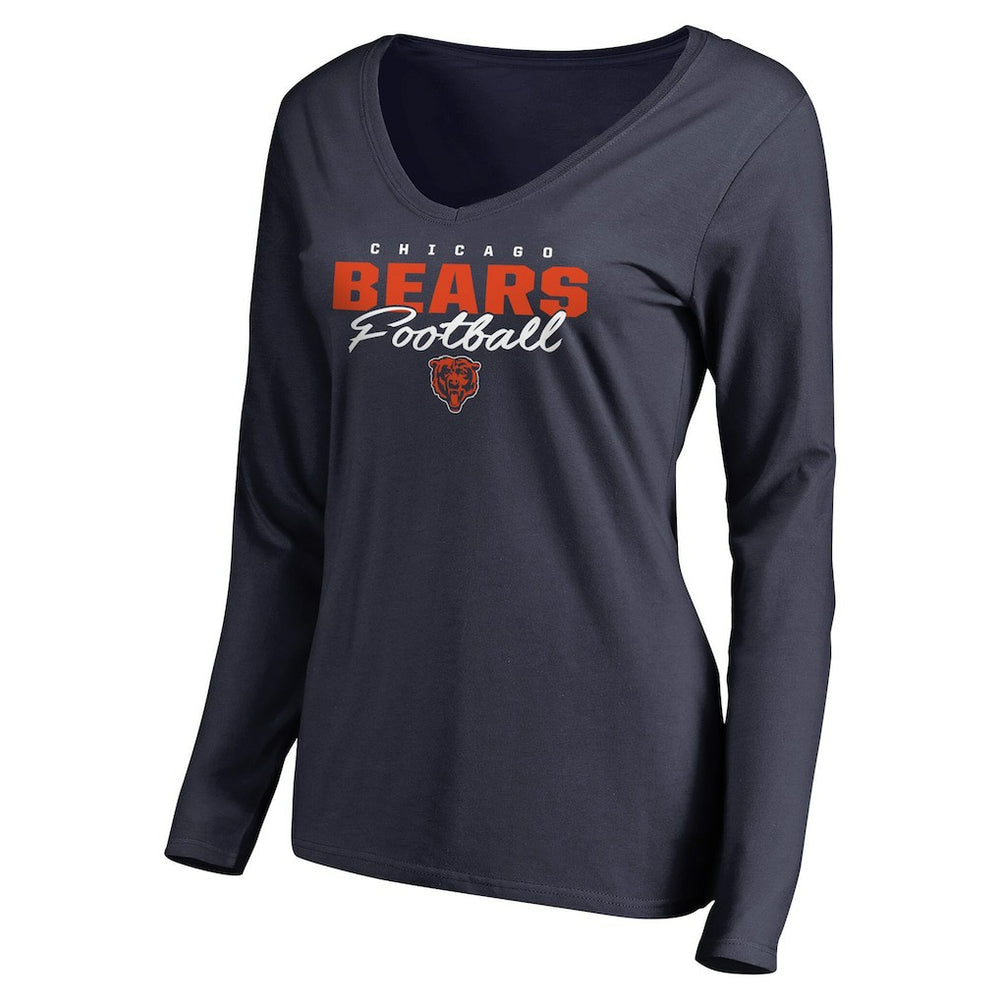 Chicago Bears Women's Iconic Collection Script Assist Long Sleeve V-Neck T-Shirt - Navy T-shirts