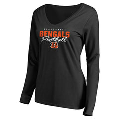 Cincinnati Bengals Women's Iconic Collection Script Assist Long Sleeve V-Neck T-Shirt - Black T-shirts