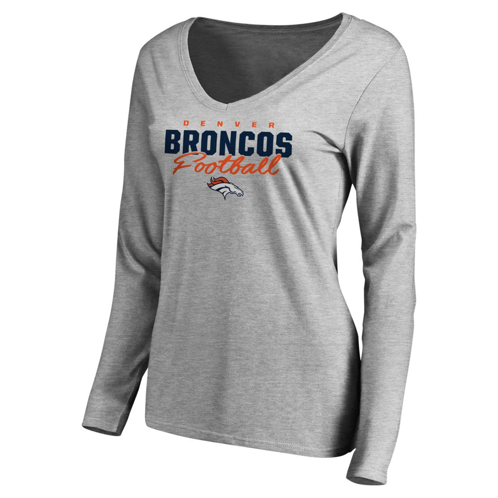 Denver Broncos Women's Iconic Collection Script Assist Long Sleeve V-Neck T-Shirt - Ash T-shirts
