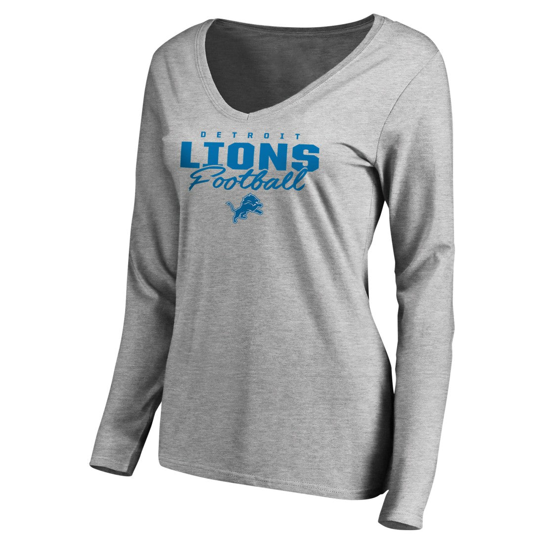 Detroit Lions Women's Iconic Collection Script Assist Long Sleeve V-Neck T-Shirt - Ash T-shirts