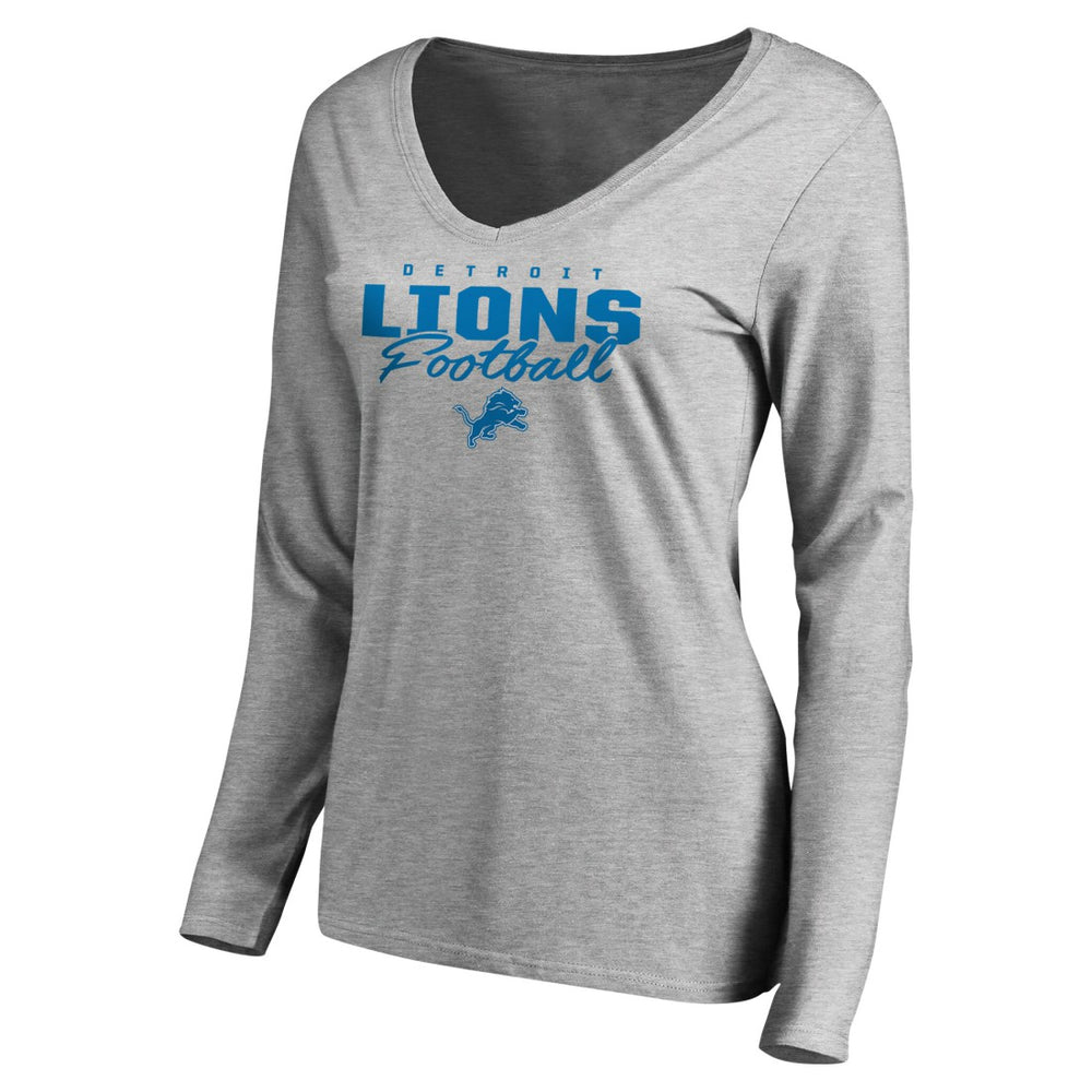Detroit Lions Women's Iconic Collection Script Assist Long Sleeve V-Neck T-Shirt - Ash T-shirts