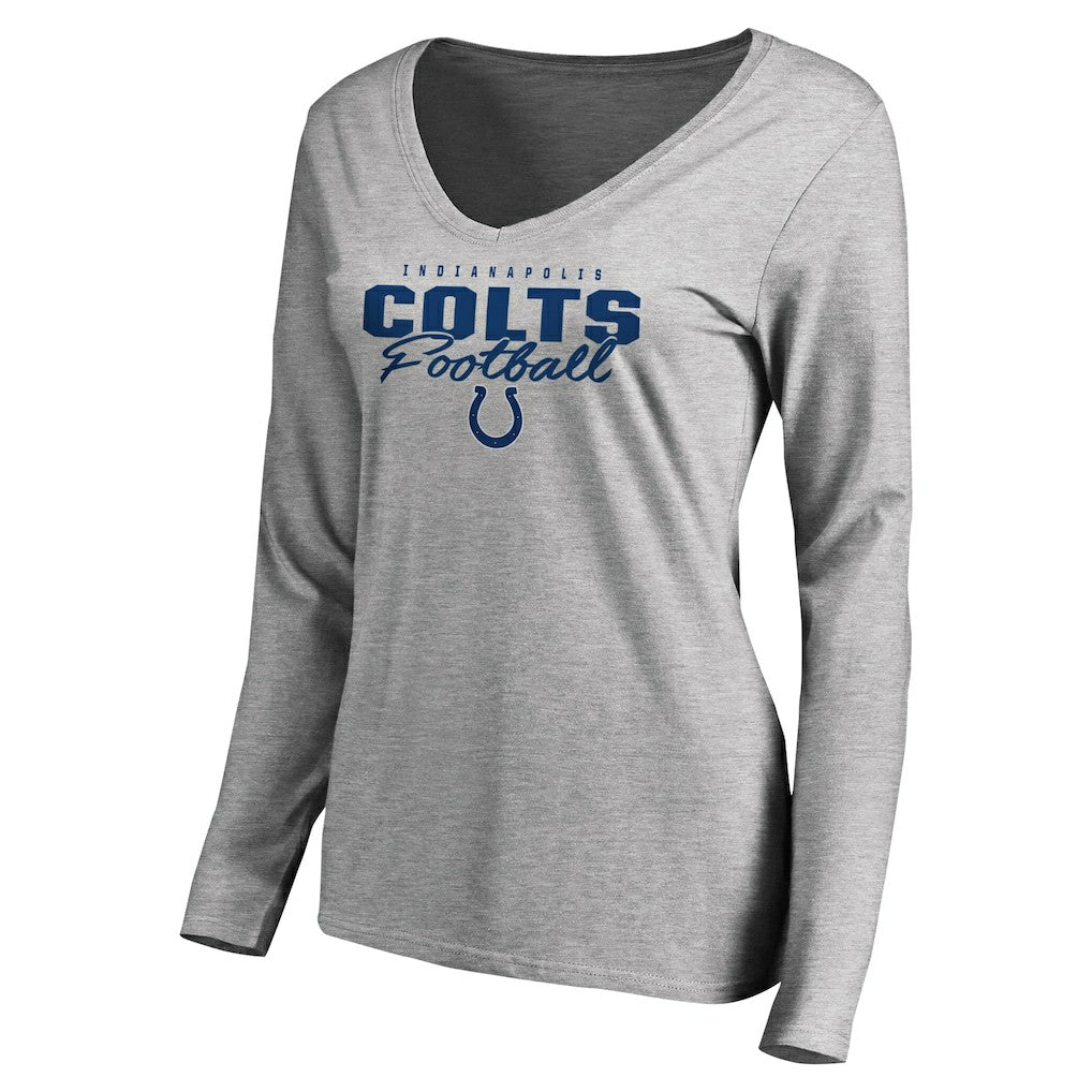 Indianapolis Colts Women's Iconic Collection Script Assist Long Sleeve V-Neck T-Shirt - Ash T-shirts
