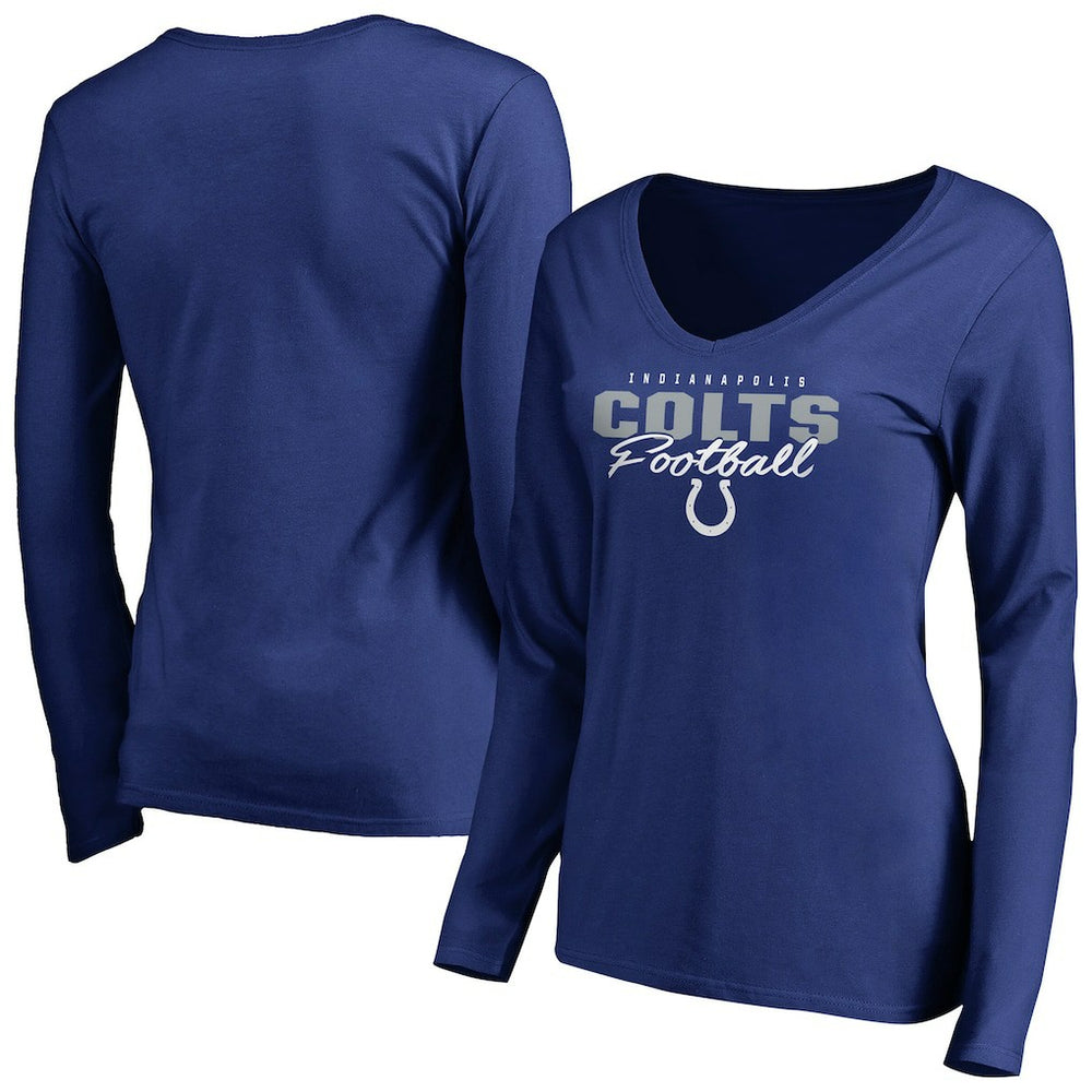 Indianapolis Colts Women's Iconic Collection Script Assist Long Sleeve V-Neck T-Shirt - Royal T-shirts