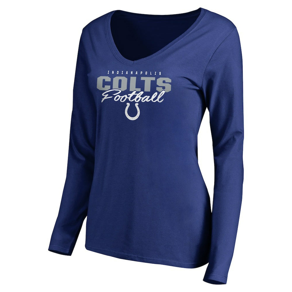 Indianapolis Colts Women's Iconic Collection Script Assist Long Sleeve V-Neck T-Shirt - Royal T-shirts