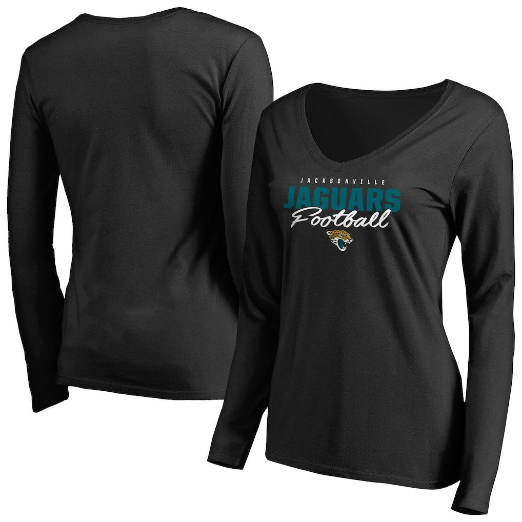 Jacksonville Jaguars Women's Iconic Collection Script Assist Long Sleeve V-Neck T-Shirt - Black T-shirts