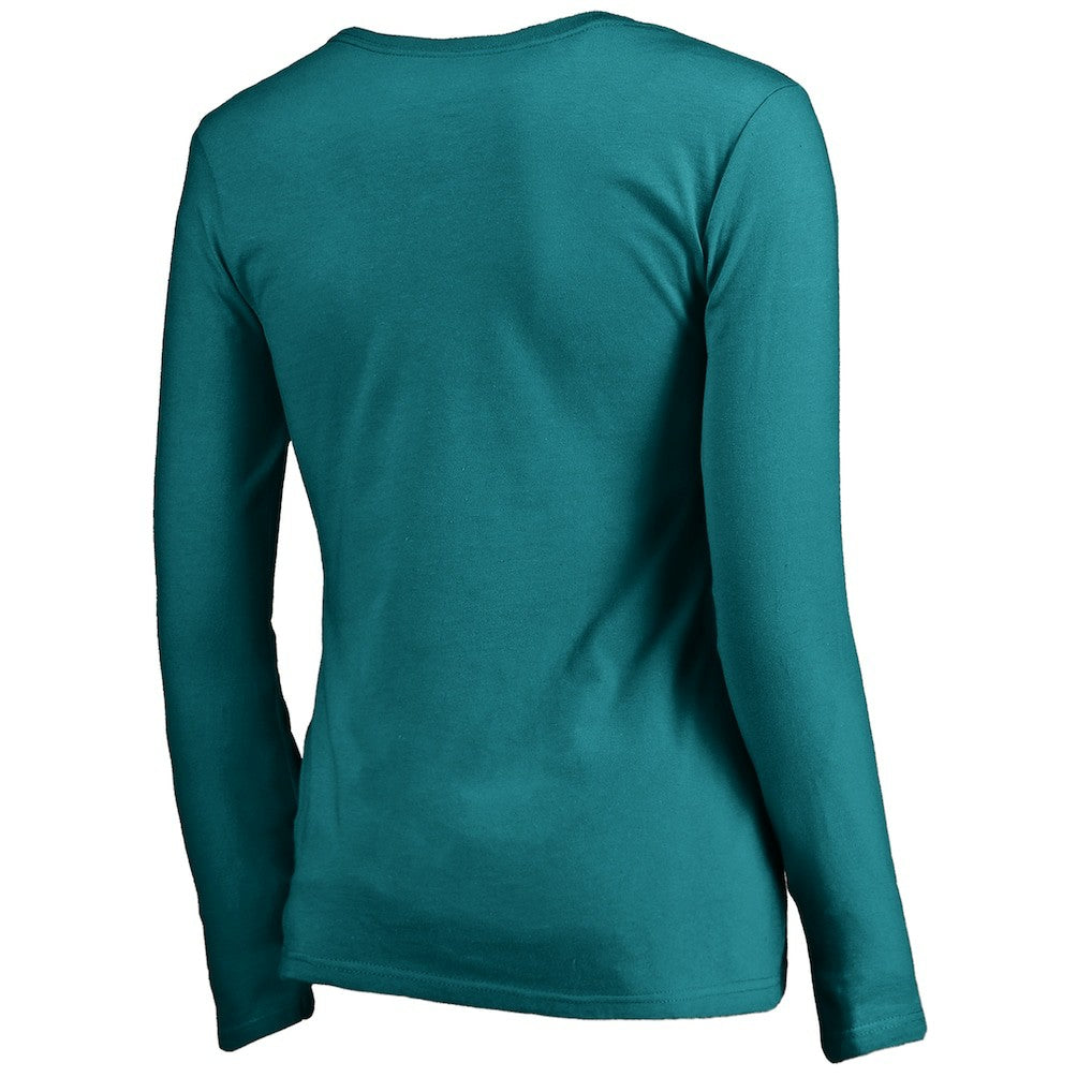 Miami Dolphins Women's Iconic Collection Script Assist Long Sleeve V-Neck T-Shirt - Aqua T-shirts