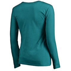 Miami Dolphins Women's Iconic Collection Script Assist Long Sleeve V-Neck T-Shirt - Aqua T-shirts