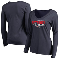 New England Patriots Women's Iconic Collection Script Assist Long Sleeve V-Neck T-Shirt - Navy T-shirts