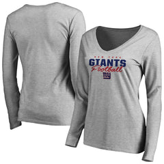 New York Giants Women's Iconic Collection Script Assist Long Sleeve V-Neck T-Shirt - Ash T-shirts