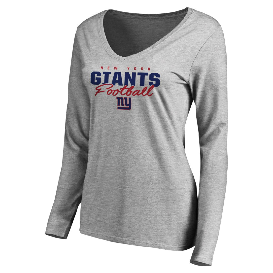 New York Giants Women's Iconic Collection Script Assist Long Sleeve V-Neck T-Shirt - Ash T-shirts