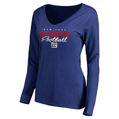 New York Giants Women's Iconic Collection Script Assist Long Sleeve V-Neck T-Shirt - Royal T-shirts