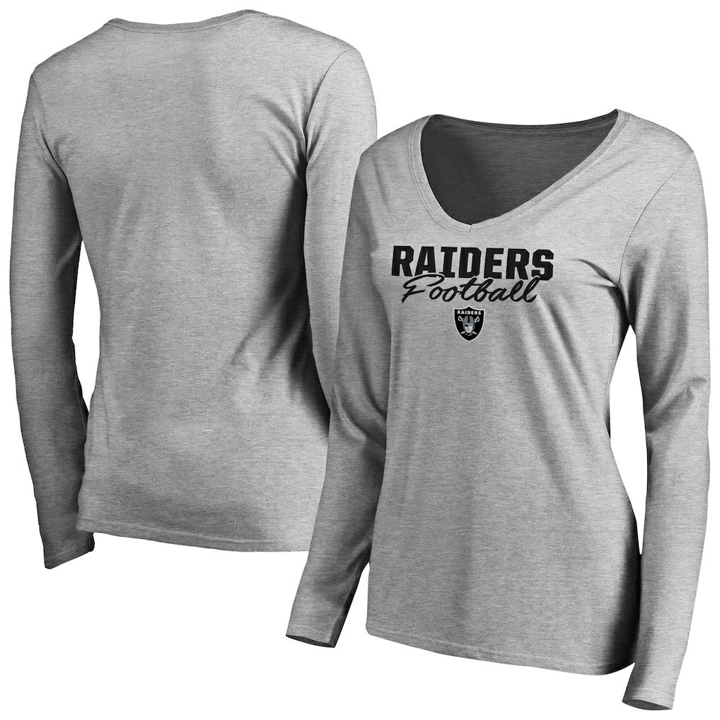 Las Vegas Raiders Women's Iconic Collection Script Assist Long Sleeve V-Neck T-Shirt - Ash T-shirts