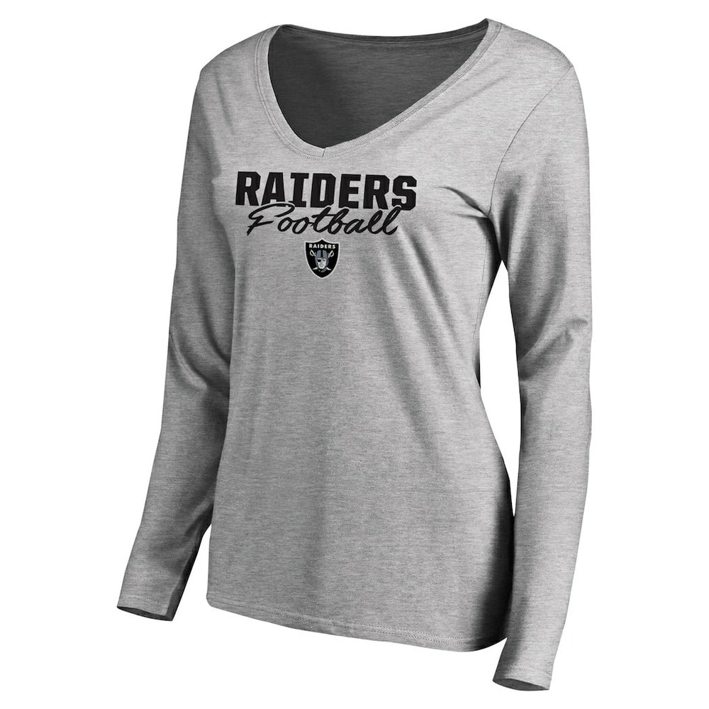 Las Vegas Raiders Women's Iconic Collection Script Assist Long Sleeve V-Neck T-Shirt - Ash T-shirts